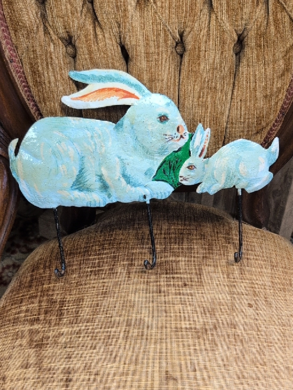 Hand-Painted Blue Rabbit Wall Hook Rack - Picture 3 of 3